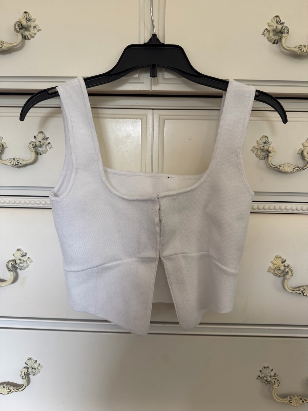 Zara White Square Neck Cropped Tank Top with Clasp Front